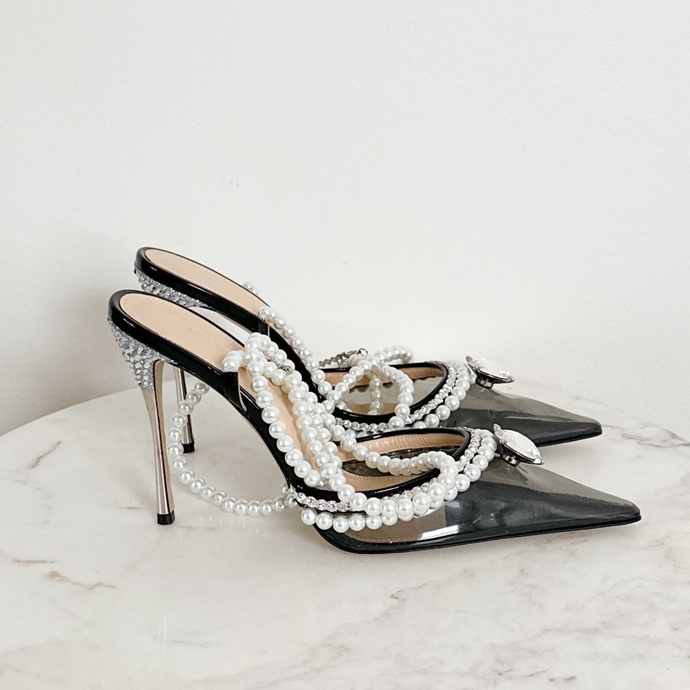MACH & MACH NEW Diamond Of Elizabeth PVC Patent Leather Pearl Heels Size 10 US - Picture 9 of 10